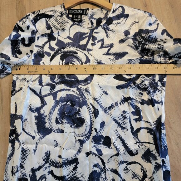 Escada‎ Margaretha Ley Silk Button Up Blouse Dark Navy & Cream Floral Sz 36 - Picture 9 of 9